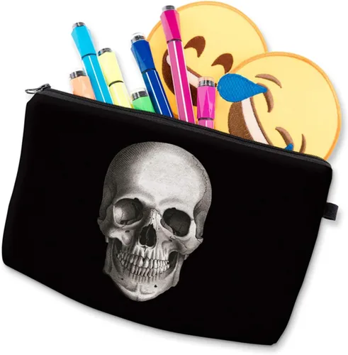 Miniatura 5 de Deanfun Bolsa de cosméticos para mujer, con estampado 3D de calavera negra, bolsa de maquillaje impermeable, bolsa de aseo de viaje, accesorios