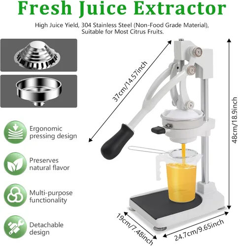 Miniatura 3 de Exprimidor manual 2 en 1, prensa de cítricos de acero inoxidable 304 y exprimidor de limón con cabezas planas y puntiagudas, exprimidor de mano
