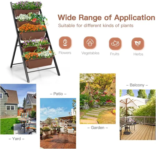 Miniatura 9 de S AFSTAR Macetero vertical de 5 niveles, cama de jardín elevada de 5 capas con 5 jardineras desmontables y marco de metal, contenedores elevados
