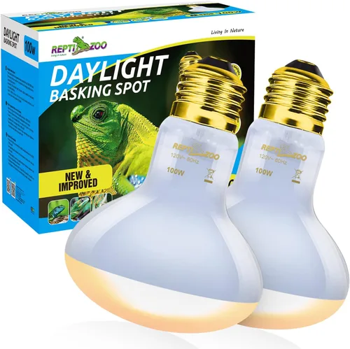 REPTI ZOO Paquete de 2 lámparas de neodimio de neodimio para reptiles de 100 W, bombilla UVA, lámpara de calor de reptil para anfibios, lagartos,