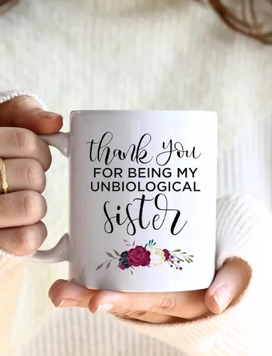Miniatura 4 de BLUE RIBBON Taza del Día de las Hermanas, con texto en inglés "Thank You FOR BEING MY UNBIOLOGICAL Sister", divertida taza de café en caja de regalo