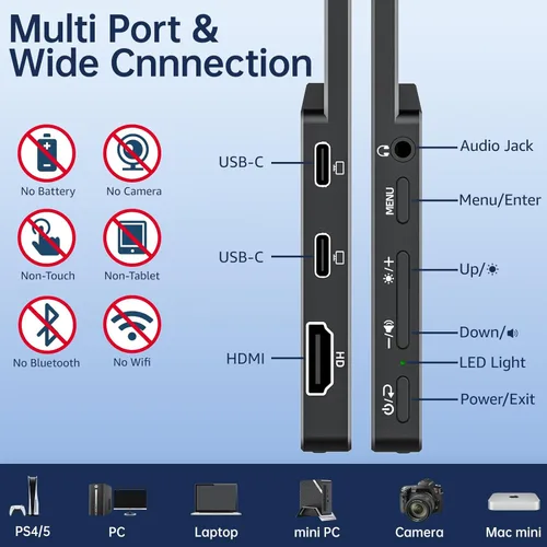 Miniatura 6 de VisionOwl Monitor portátil de 15.6 pulgadas 1080P FHD 85% sRGB segunda pantalla, USB-C HDMI HDR FreeSync Monitor de viaje para laptop, MacBook, PC