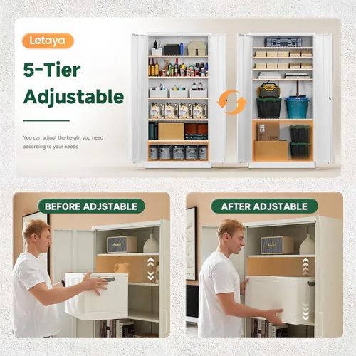 Miniatura 4 de Letaya Gabinete de Almacenamiento de Metal con Puerta con Cerradura Estante Ajustable, Casilleros de Acero de 72" para Oficina, Hogar, Escuela