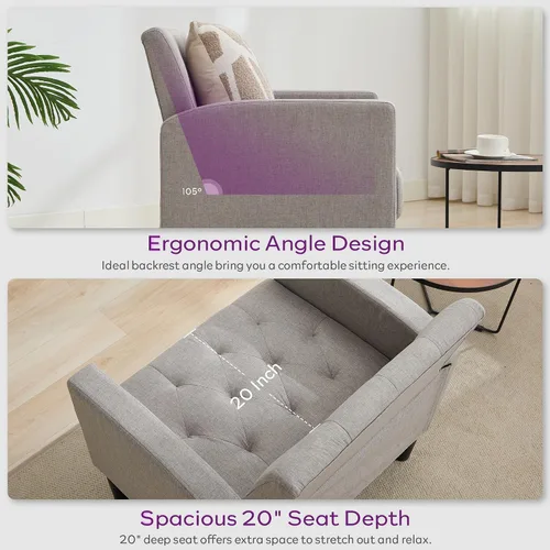 Miniatura 4 de TYBOATLE - Juego de sillas de acento de 2 piezas, sillas cómodas para sala de estar, silla de acento estilo mediados de siglo con botones, silla