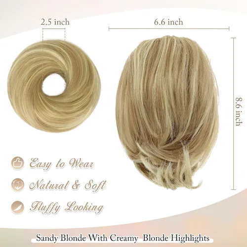 BARSDAR Extensiones de Moño para Cabello Liso, Extensiones de Moño de Cola de Caballo Corta Cabello Rubio para Mujeres, Piezas de Cabello de Moño