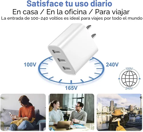 Miniatura 6 de Cargador de pared USB de 3 puertos, compatible con iPhone 14/13/12/11 Pro Max, Mini, SE, XR, XS Max, XS, X,8 Plus, iPad Pro, Air, Mini, Samsung