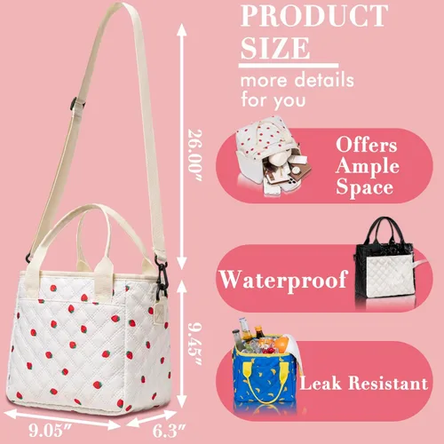 Miniatura 2 de TuErCao - Linda lonchera con forma de fresa para mujeres; bolsas de almuerzo para el trabajo, lonchera pequeña con aislamiento para pícnic, viaje