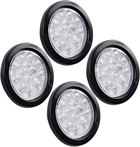 Miniatura 27 de Kit de tapones de cableado con cubierta de hule para luz trasera LED redonda de 4", 12 ledes, para RV, camioneta Luz roja - Lente transparente