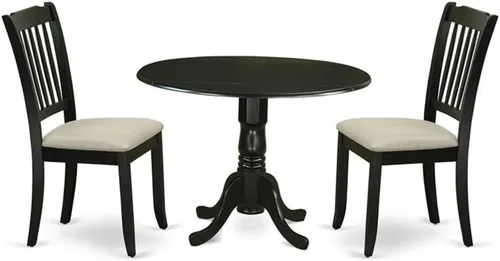 East West Furniture DLDA3-BLK-C - Juego de comedor de 3 piezas que contiene una mesa de comedor redonda con gotas y 2 sillas de cocina tapizadas de