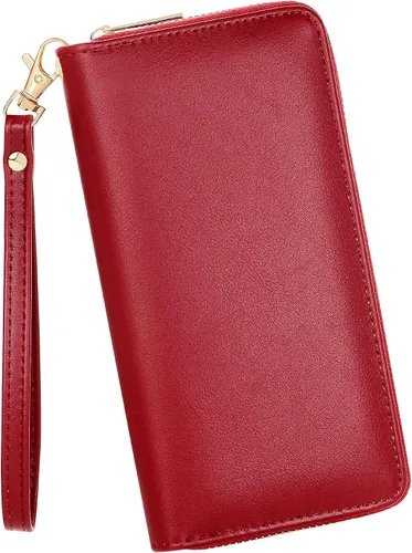Miniatura 8 de Badiya Billetera para mujer con bloqueo RFlD de cuero con cremallera alrededor de carteras de gran capacidad