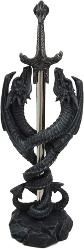 Ebros Gift Nudo celta Serpiente alada espiral doble dragón sosteniendo Excalibur espada abrecartas figura medieval Fantasía Calabozos y dragones