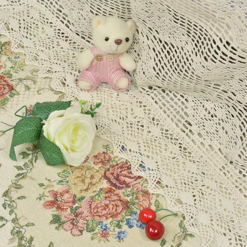 Miniatura 4 de ABREEZE Juego de ropa de cama vintage de algodón con ganchillo, colcha floral de encaje beige con fundas de almohada, 3 piezas, tamaño Queen