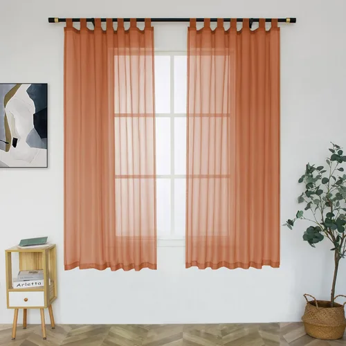 MUMFAS Cortinas traslúcidas color naranja quemado de 63 pulgadas de largo para sala de estar, con pestaña superior, semitransparentes, ligeras y
