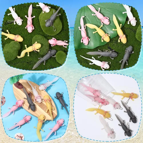 Miniatura 4 de Shappy 24 llaveros de animales de ajolote de San Valentín, regalos a granel, lindas figuras de animales en miniatura de color rosa suave para el día