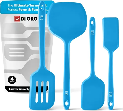 Miniatura 15 de DI ORO - Juego de espátulas volteadoras de silicona para utensilios de cocina antiadherentes, utensilios de cocina para voltear huevos y panqueques