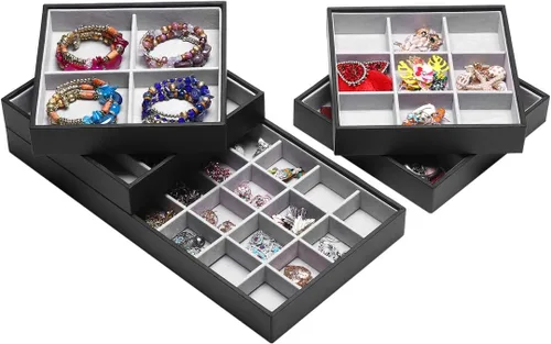 Miniatura 9 de Bandejas mágicas apilables para joyas, organizador de cajones de armario para accesorios, gadgets y cosméticos, caja de almacenamiento