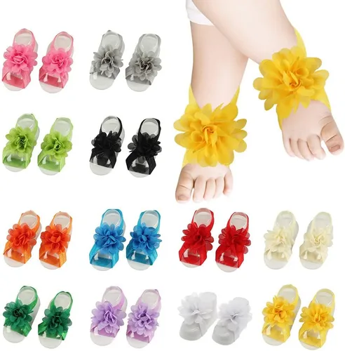 Eforcase 12 pares de sandalias descalzas para bebé y niña, sandalias descalzas de flores para bebés recién nacidos, niñas pequeñas