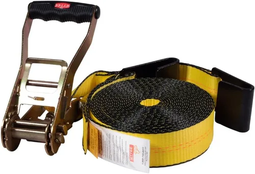 Miniatura 4 de Mytee Products Correas de amarre de trinquete con ganchos planos, 2 pulgadas x 20 pies amarillos 10,000 libras de resistencia a la rotura
