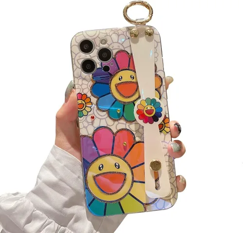 Miniatura 8 de Funda para iPhone 14 Pro Max con correa para la muñeca, función atril con purpurina de dibujos animados IMD de silicona TPU a prueba de golpes
