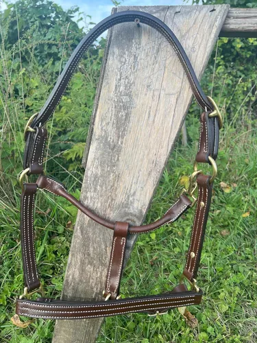Miniatura 4 de Leaders - Cabestro de cuero para caballos con placa de nombre grabada personalizada para caballo