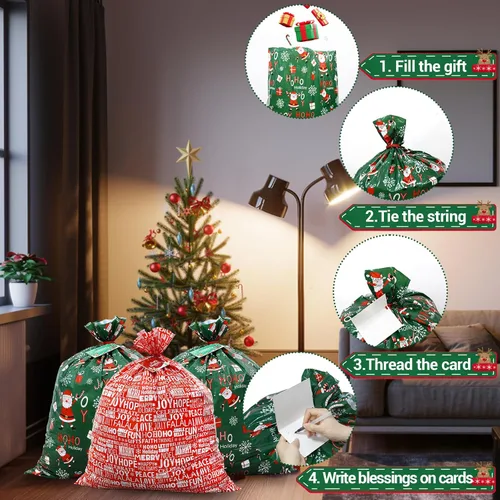 Miniatura 5 de ROSAUI Bolsas grandes de regalo de Navidad y tarjetas de regalo de Navidad, 3 bolsas de regalo de Navidad (44.09 x 35.43 pulgadas), bolsa de regalo
