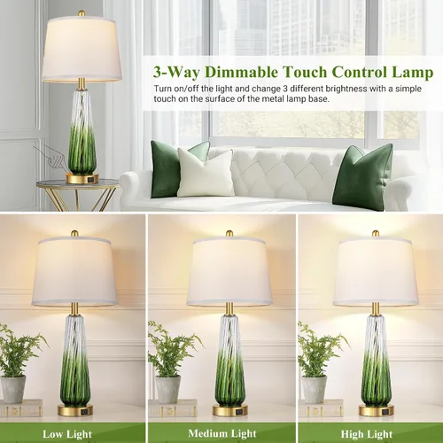 Miniatura 2 de Lámparas de mesa de vidrio para sala de estar, lámparas de noche modernas con puertos USB A+C, lámpara de mesita de noche de control táctil