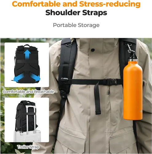 Miniatura 5 de K&F Concept Funda para cámara de 22L para fotógrafos, bolsas de cámara de gran capacidad con cubierta impermeable, compartimento para laptop de 15.6
