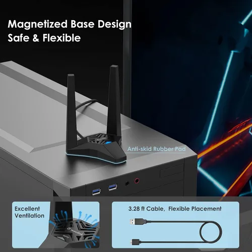 Miniatura 6 de WAVLINK Adaptador WiFi USB3.0, adaptador de red inalámbrica AC1300Mbps para PC de escritorio, doble banda 5GHz+2.4GHz WLAN con alta ganancia 2X 3dBi