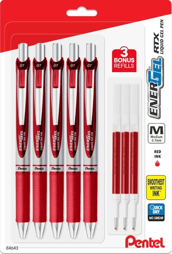 Miniatura 11 de Pentel Energel - Bolígrafos de tinta de gel líquido de 0.028 in, tinta rosa, paquete de 5 bolígrafos RTX de lujo con 3 recambios rosados
