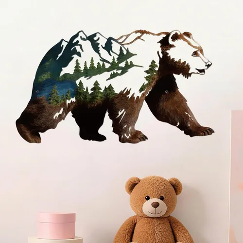 Miniatura 12 de Resama Arte de pared de oso de metal, animales del bosque, decoración rústica, decoración de desierto, adornos de montaña para sala de estar