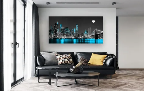 Miniatura 3 de Jiuqinghua Arte de Pared Decorativo Impresión en Lienzo Imagen 1 Panel Negro Blanco y Azul Nueva York Puente de Brooklyn Paisaje Urbano Nocturno