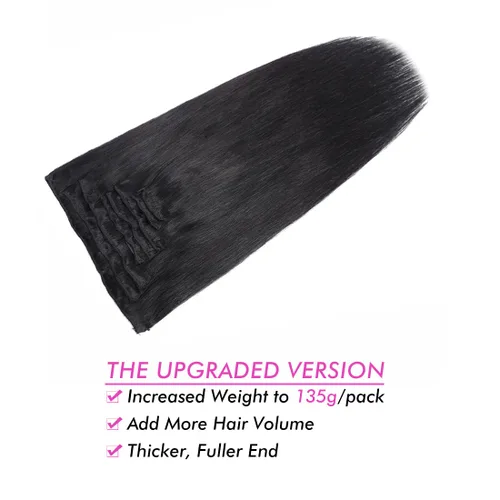 Miniatura 5 de Extensiones de cabello liso con clip para mujeres negras, 14 pulgadas, cabello humano sin procesar, grado 10A, suave, sedoso, color natural, clip
