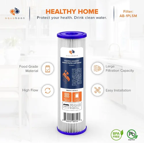 Miniatura 4 de Aquaboon Cartucho de filtro de sedimento plisado para toda la casa de 5 micras de 10 x 2.5 pulgadas para reemplazo de filtro de agua de pozo