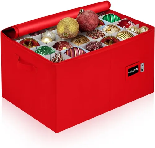 Miniatura 13 de Contenedor de almacenamiento para adornos de Navidad con divisores, almacena hasta 54 adornos, con cremallera, cómodo, ajustable, organizador grande