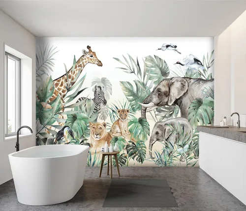 Miniatura 3 de Papel pintado de tela de plantas de selva tropical con animales, tigres, plantas de la jungla, hojas de plátano, para niños y niñas, jardín
