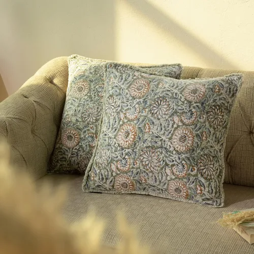 Miniatura 20 de Juego de 2 fundas de almohada decorativas de algodón indio vintage con estampado a mano (marrón ladrillo, 18 x 18 pulgadas (paquete de 2))