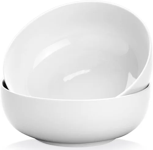 Juego de 2 cuencos grandes para servir pasta de 120 onzas, 24.6 cm, cuencos grandes de porcelana para ensalada de cocina, grandes cuencos blancos