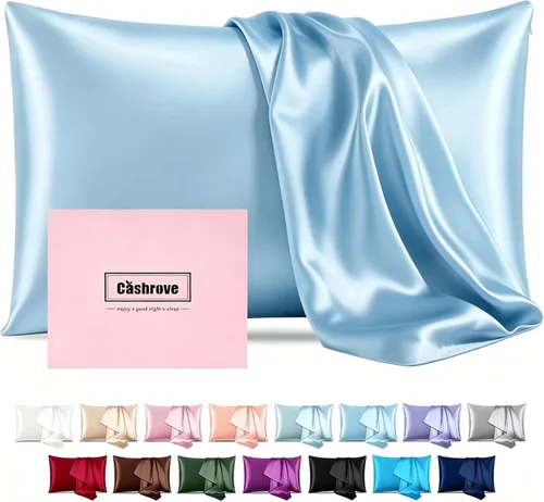 Funda de almohada de seda para cabello y piel, de seda de morera, suave, transpirable, lisa de ambos lados, de seda natural, con cremallera, 1 Azul