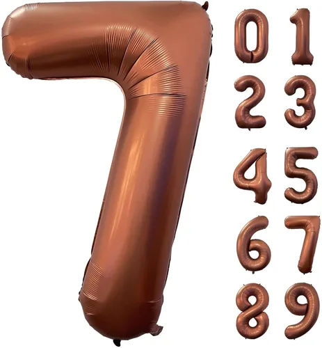 Miniatura 14 de Globo grande de 40 pulgadas con número 2 marrón café, de tamaño jumbo, dígito de mylar de aluminio, globos retro marrones de helio para decoraciones