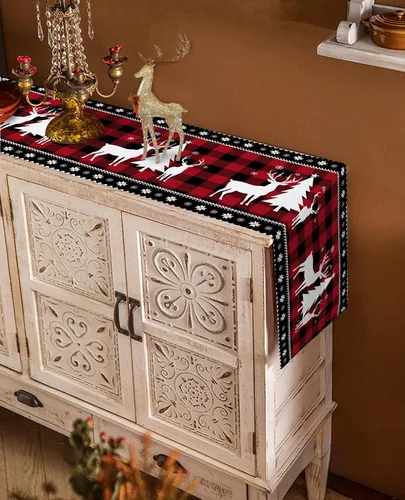 Miniatura 4 de Camino de mesa de Navidad, color rojo y negro, búfalo a cuadros, algodón, lino, bufanda de invierno para cena, bufandas largas de 36 pulgadas