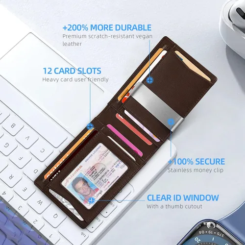 Miniatura 110 de Zitahli - Billeteras delgadas RFID para hombres, billetera de cuero flexible con clip de dinero, cartera minimalista con bolsillo frontal
