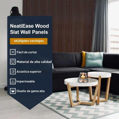 Miniatura 3 de NeatiEase Paneles de madera para pared, 4 piezas de 96 x 12.6 pulgadas, paneles de pared de listones de madera insonorizados para decoración