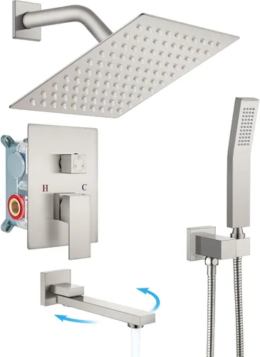 Miniatura 17 de gotonovo Juego de grifo de ducha de lujo de 3 funciones de 12 pulgadas, sistema de ducha de lluvia montado en la pared con boquilla de bañera, Cromo