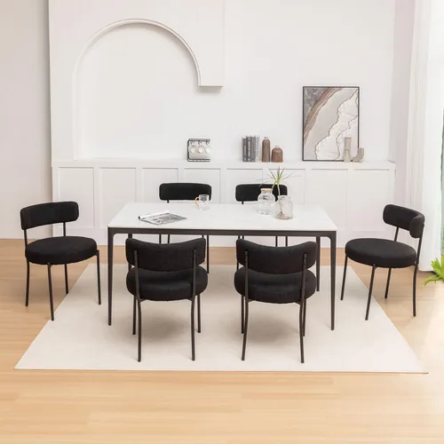 Miniatura 9 de Riknuxi Sillas de Comedor Boucle Juego de 2, Sillas de Comedor Redondas Tapizadas con Patas de Metal Negro, Sillas de Comedor Modernas para Comedor