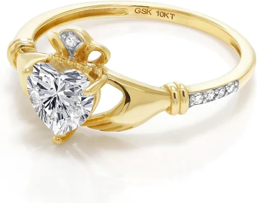 Miniatura 104 de Gem Stone King Anillo de compromiso claddagh celta irlandés de oro amarillo de 10 quilates con piedra preciosa en forma de corazón de 0.236 in