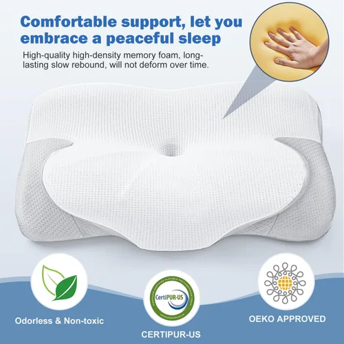 Miniatura 4 de Almohada cervical para dormir – Almohada ergonómica refrescante de espuma viscoelástica para aliviar el dolor de cuello, suave y elástica, alivia