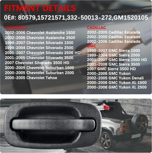 Miniatura 5 de FAERSI Manija exterior de la puerta trasera del lado del conductor de repuesto para Chevy Silverado 1500 2500 HD 1999-2007, Tahoe, Suburban