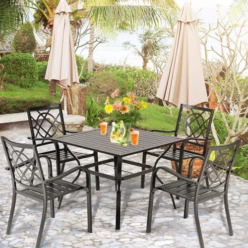 Miniatura 4 de SOLAURA 2 sillas de hierro forjado para patio de 300 libras, sillas de comedor de metal para exteriores, sillas de bistró apilables con reposabrazos