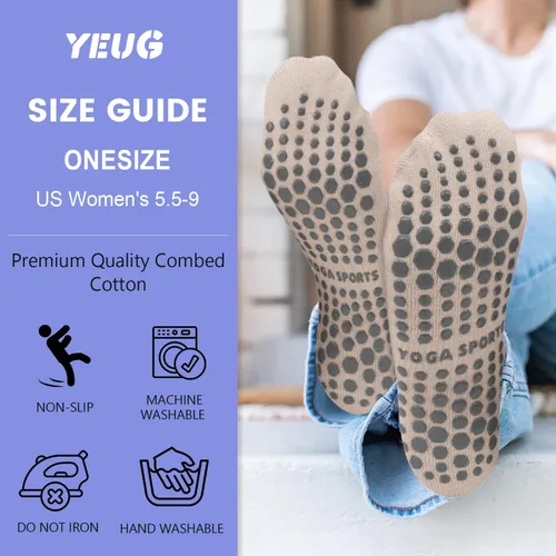 Miniatura 6 de yeuG Calcetines de pilates antideslizantes con agarre para mujer, calcetines de agarre para yoga, ballet, entrenamiento descalzo, calcetines