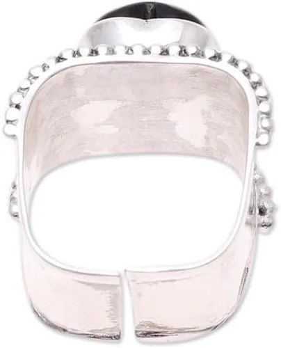 Miniatura 2 de NOVICA Onyx Anillo en forma de corazón de plata de ley 925, Romance Beckons